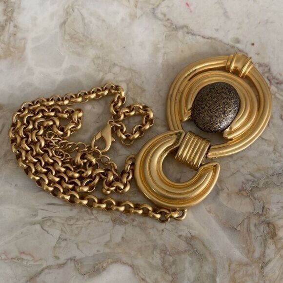 Brutalist Gold Tone Pendant Necklace Made in Canada - Picture 3 of 7